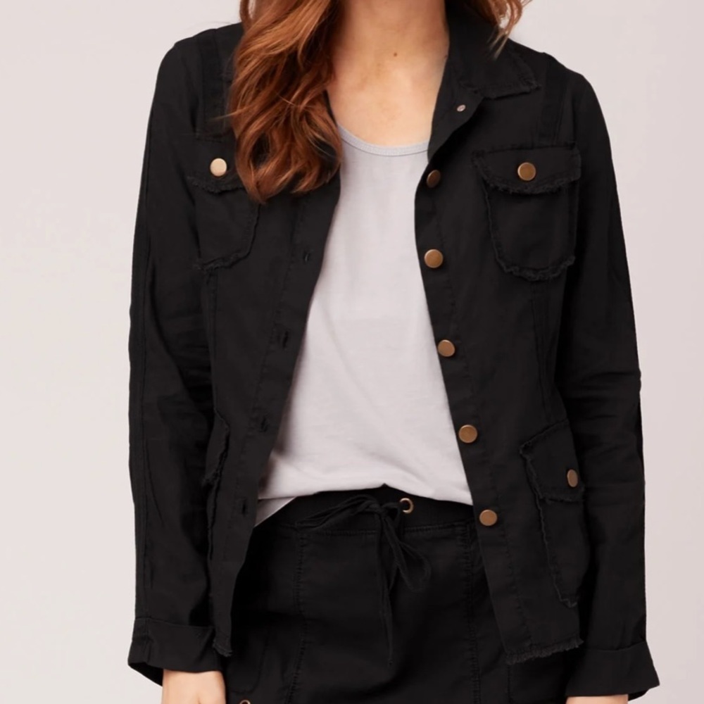 XCVI Wearables Raw Edge Poplin Lightweight Safari Jacket Black Small